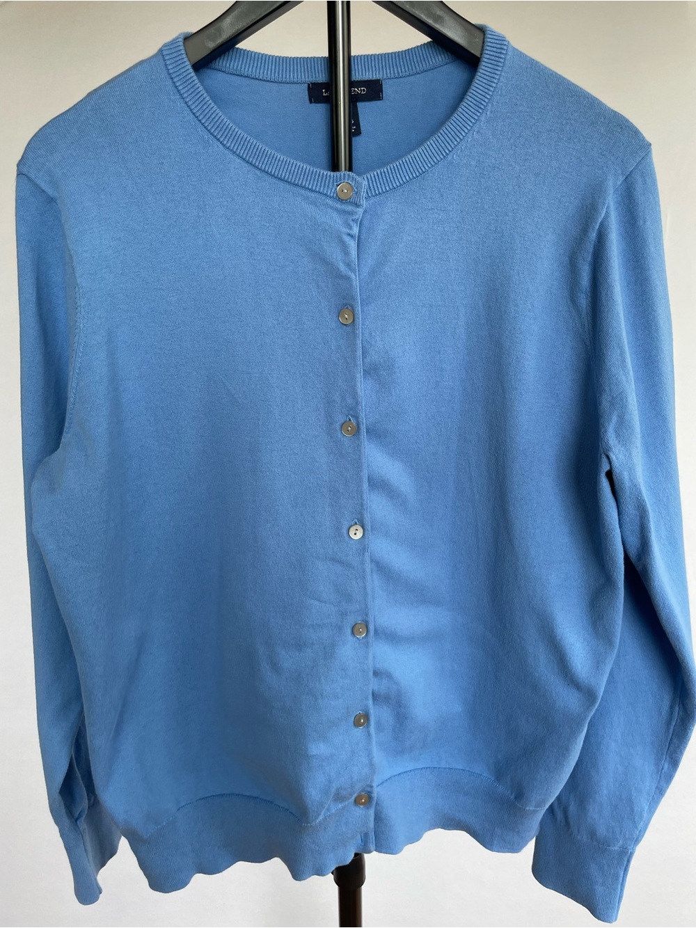 Lands’ End Blue Cardigan Sweater Women’s L Cotton Blend Button Front Classic